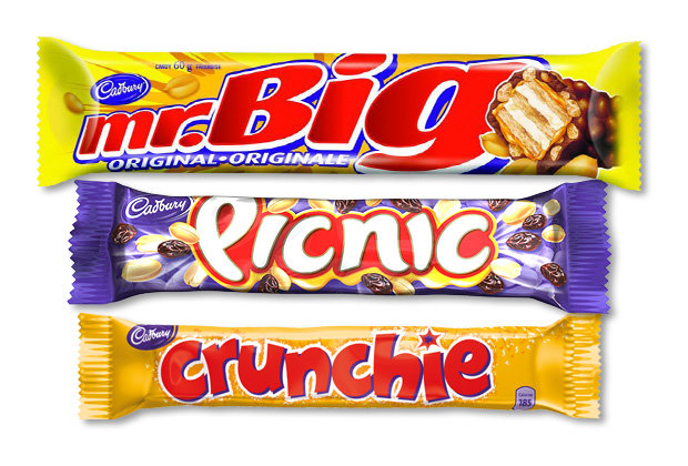 Cadbury Mr. Big, Picnic and Crunchie bars