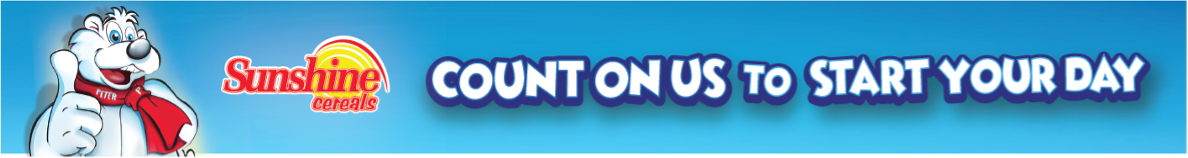Sunshine Cereals blue and white sunshine cereals banner